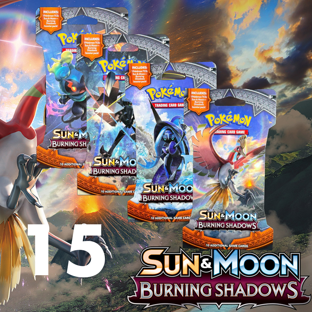 Pokemon - Burning Shadows - 15 Sleeved Packs (Bounty på top hit)