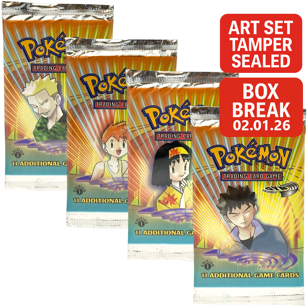 Pokemon - Gym Heroes 1. Edition (2000) - Booster Pack - ART SET TAMPER SEALED (Fra Box Break 02.01.26)