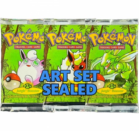 Pokémon WOTC Jungle Unlimited Booster Pack fra 1999 (SEALED) (ART SET 3STK)